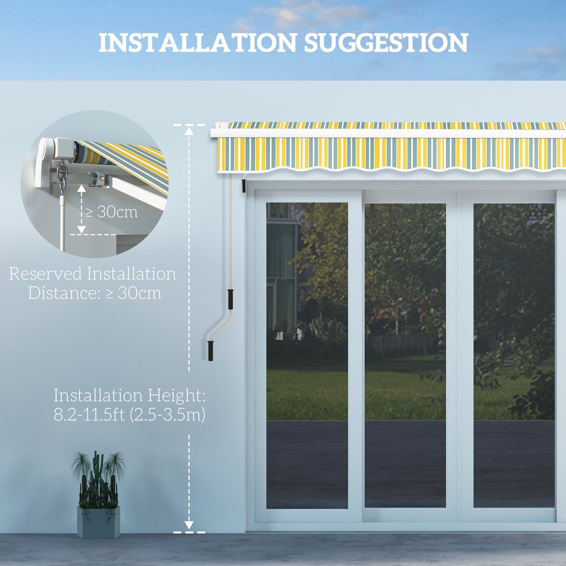 10' x 6.5' Manual Retractable Awning with LED Lights, Aluminum Frame Sun Canopies for Patio Door Window, Yellow/Grey Door Awnings   at Gallery Canada