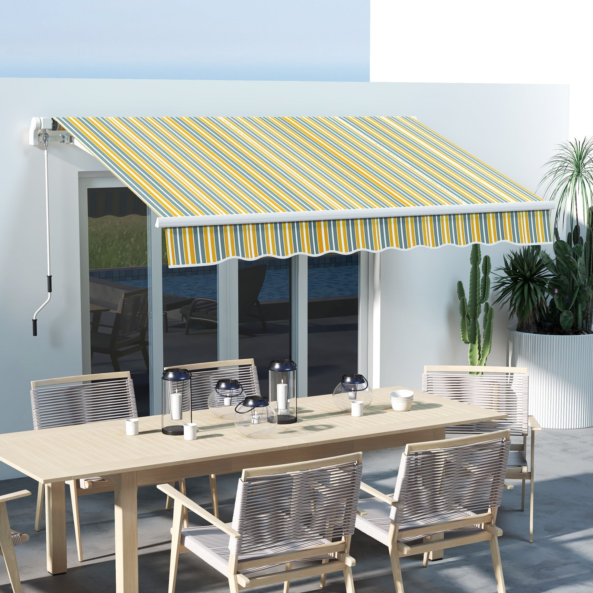 10' x 6.5' Manual Retractable Awning with LED Lights, Aluminum Frame Sun Canopies for Patio Door Window, Yellow/Grey Door Awnings Yellow and Grey  at Gallery Canada