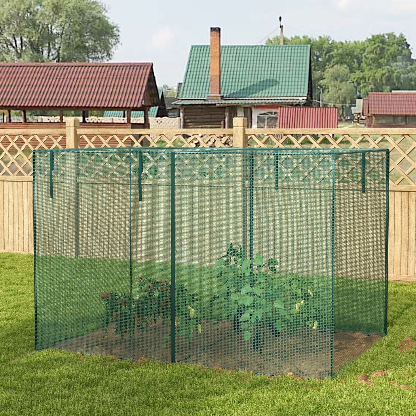 10 x 6.5ft Crop Cage, Garden Plant Protector with Two Zippered Doors, Storage Bag and Ground Stakes, Green Walk In Greenhouses   at Gallery Canada