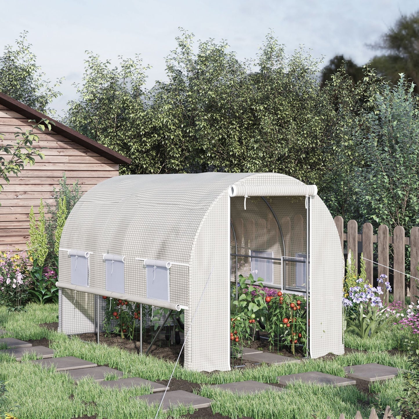 10' x 6.6' x 6.6' Walk-in Tunnel Greenhouse with Quality PE Cover, Zipper Doors &; Mesh Windows, White - Gallery Canada