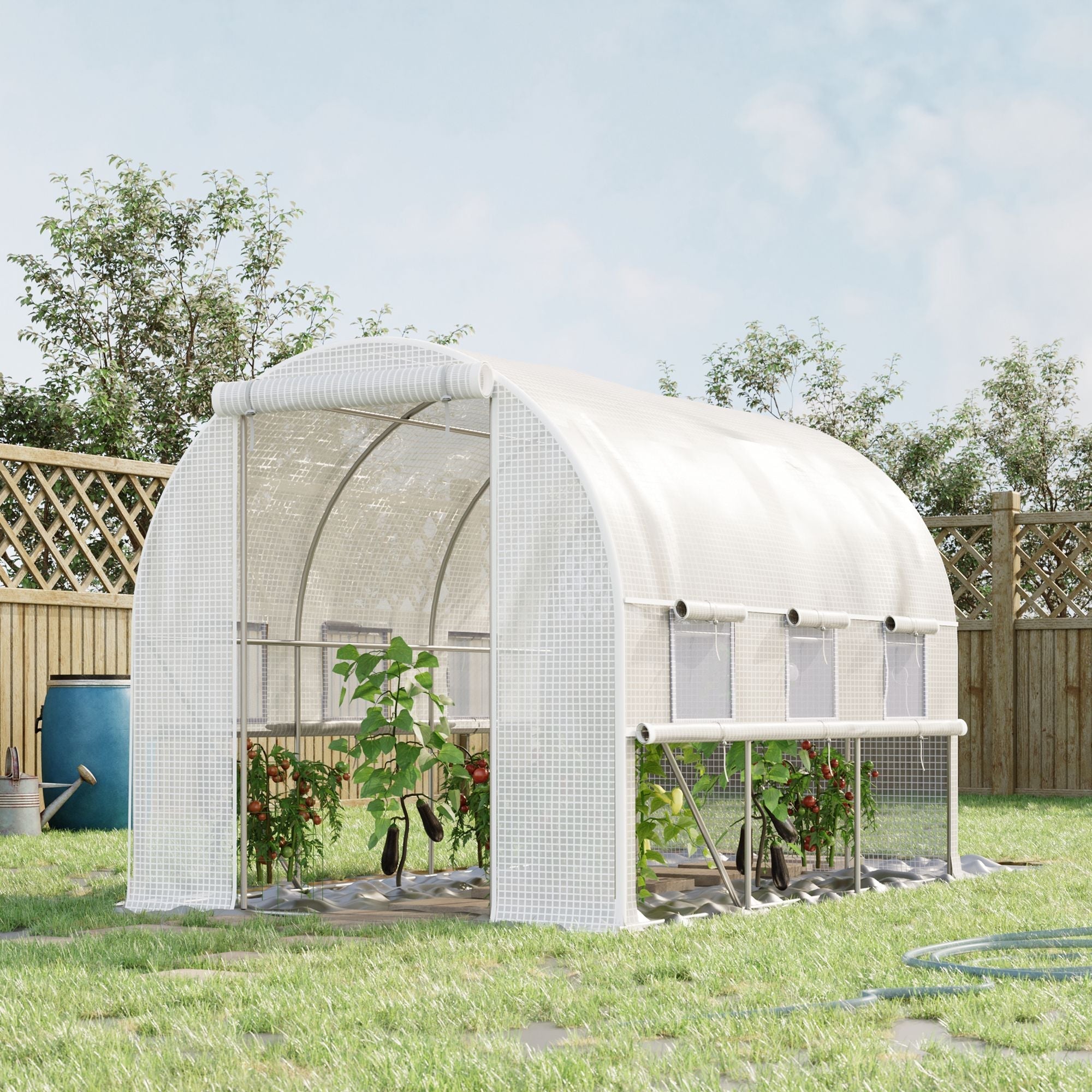 10' x 6.6' x 6.6' Walk-in Tunnel Greenhouse with Quality PE Cover, Zipper Doors &; Mesh Windows, White Tunnel Greenhouses   at Gallery Canada