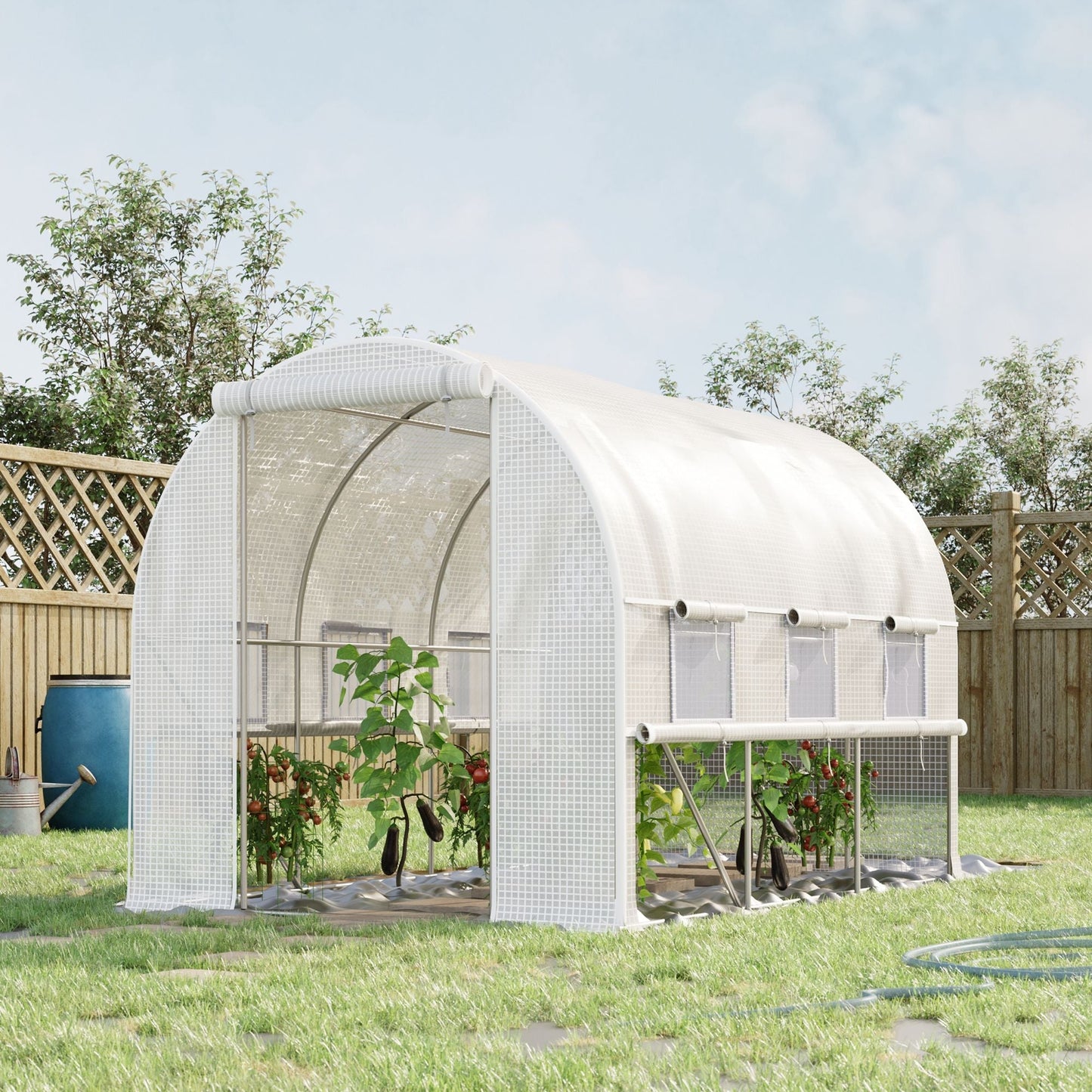 10' x 6.6' x 6.6' Walk-in Tunnel Greenhouse with Quality PE Cover, Zipper Doors &; Mesh Windows, White - Gallery Canada