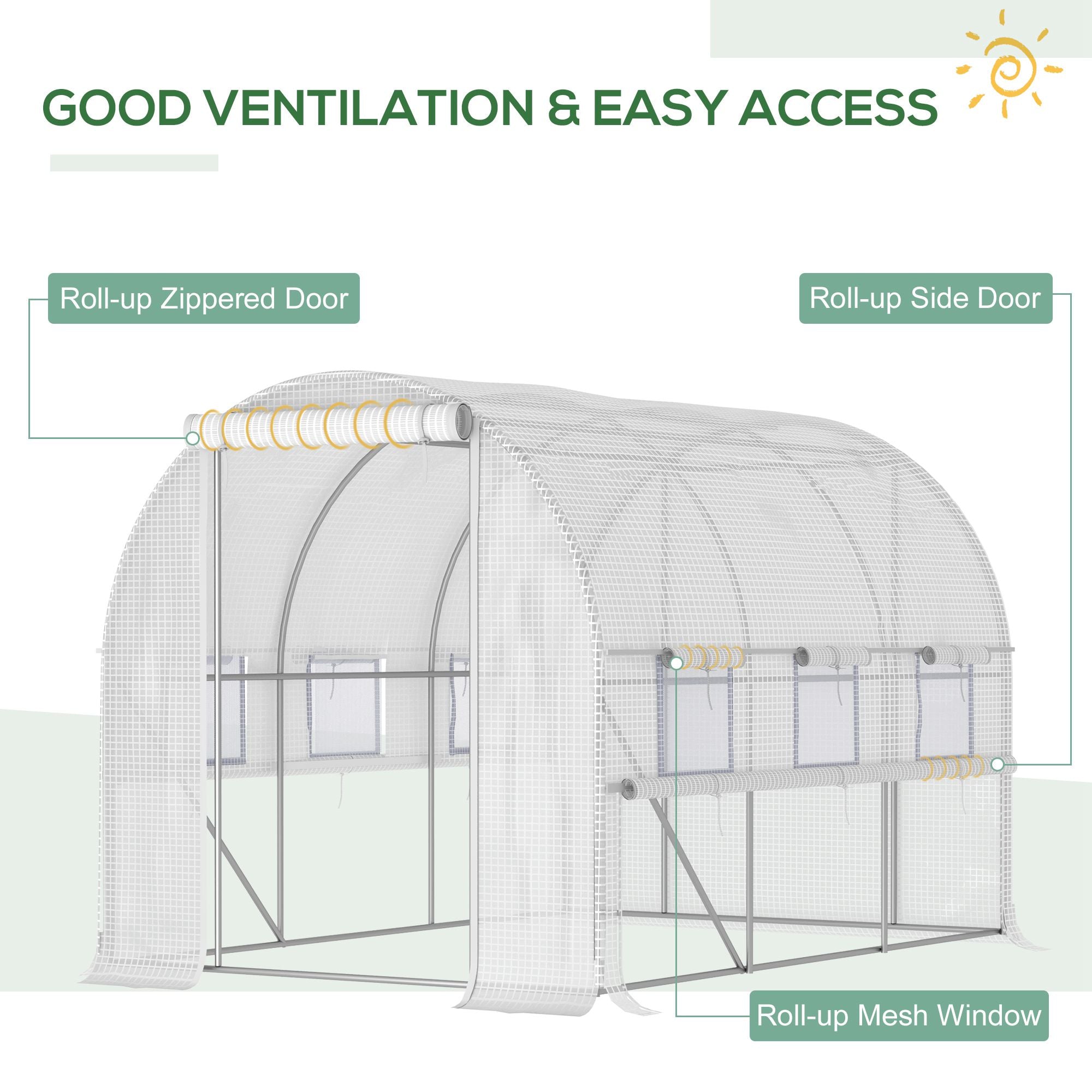 10' x 6.6' x 6.6' Walk-in Tunnel Greenhouse with Quality PE Cover, Zipper Doors &; Mesh Windows, White Tunnel Greenhouses   at Gallery Canada