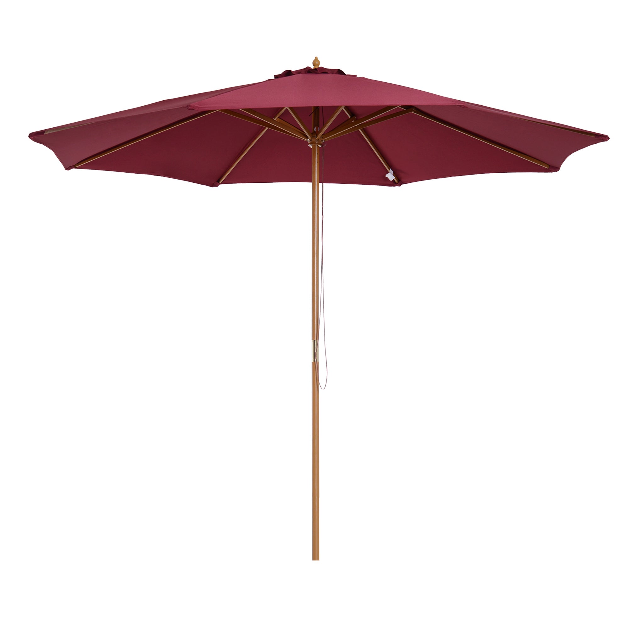 10' x 8' Bamboo Wooden Round Market Patio Sun Umbrella Garden Parasol Outdoor Sunshade Canopy, Wine Red Sun Umbrellas Multi Colour  at Gallery Canada