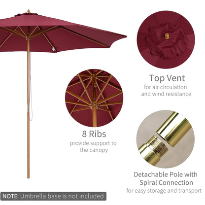 10' x 8' Bamboo Wooden Round Market Patio Sun Umbrella Garden Parasol Outdoor Sunshade Canopy, Wine Red Sun Umbrellas   at Gallery Canada