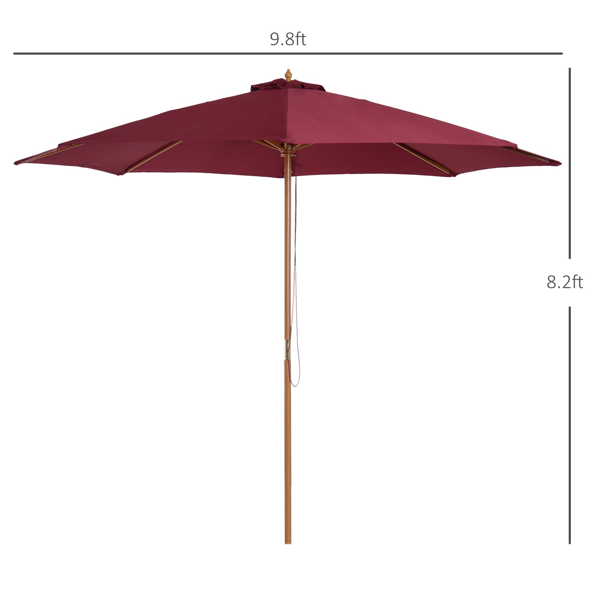 10' x 8' Bamboo Wooden Round Market Patio Sun Umbrella Garden Parasol Outdoor Sunshade Canopy, Wine Red Sun Umbrellas   at Gallery Canada