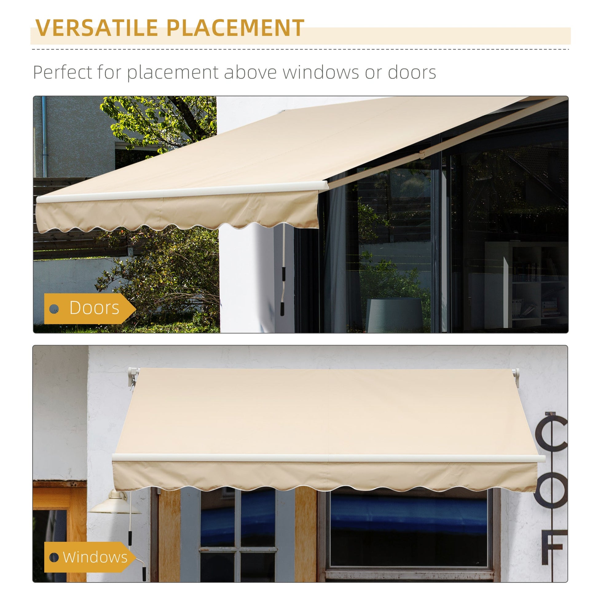 10' x 8' Manual Retractable Awning, Sun Shade Shelter Canopy, with Aluminum Frame and UV Protection for Patio Deck Yard Window Door, Beige Deck Awnings   at Gallery Canada