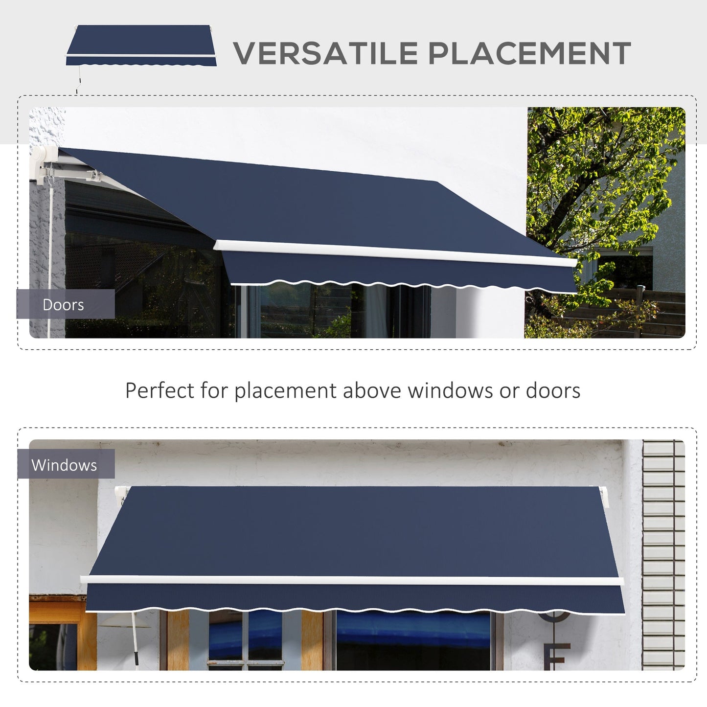 10' x 8' Manual Retractable Awning, Sun Shade Shelter Canopy, with Aluminum Frame and UV Protection for Patio Deck Yard Window Door, Blue Deck Awnings   at Gallery Canada