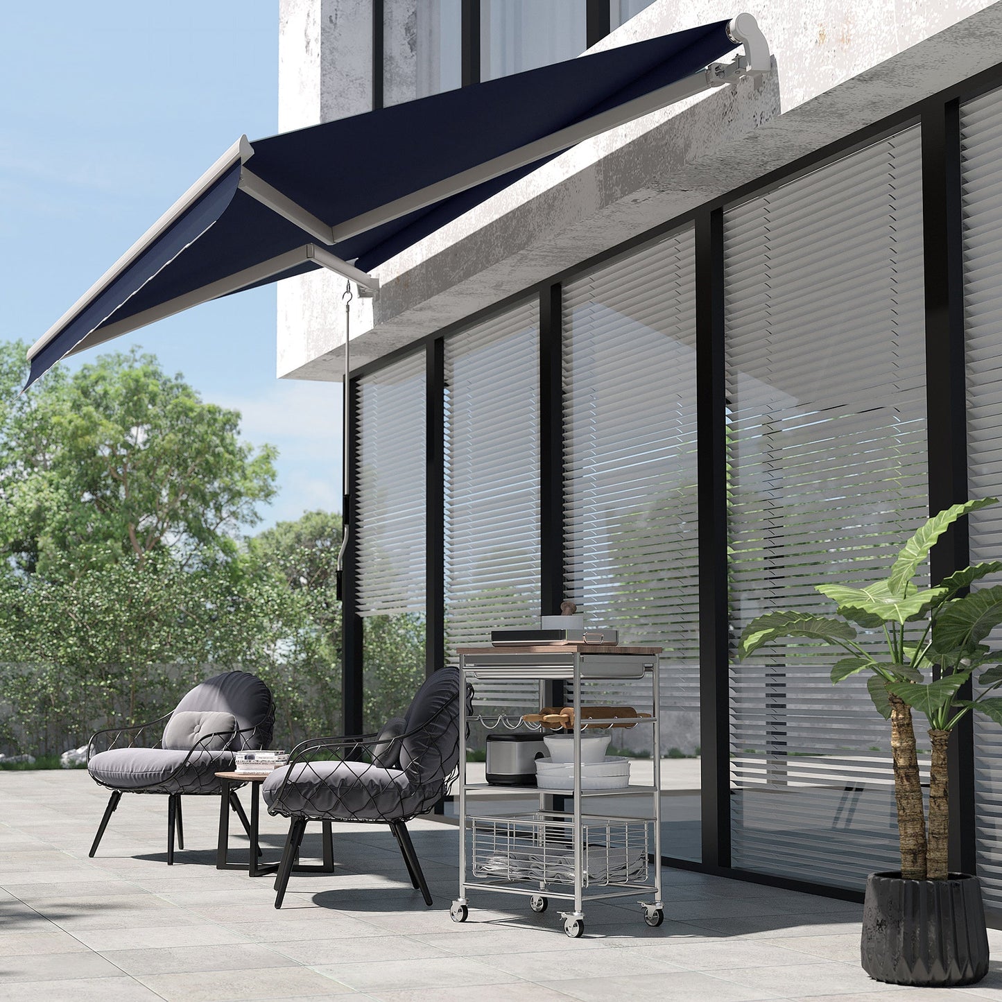 10' x 8' Manual Retractable Awning, Sun Shade Shelter Canopy, with Aluminum Frame and UV Protection for Patio Deck Yard Window Door, Blue Deck Awnings   at Gallery Canada