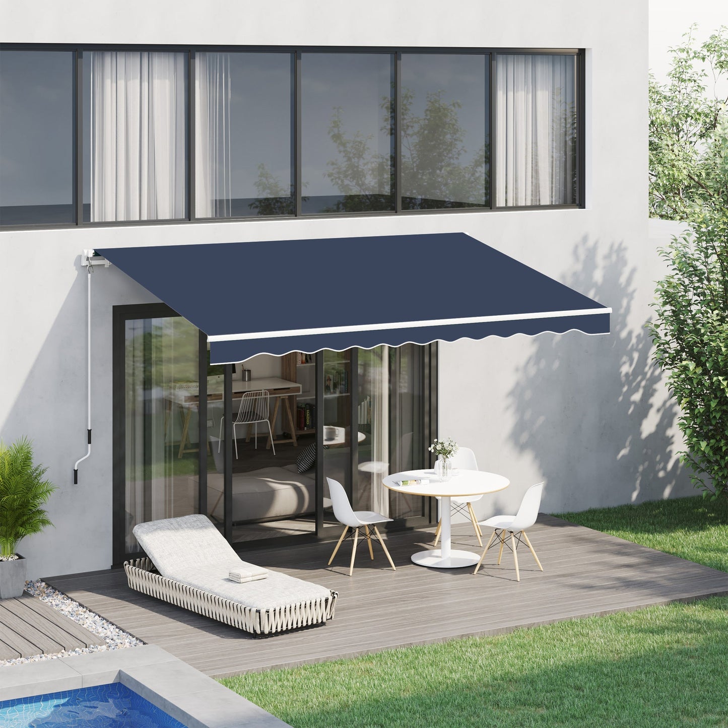 10' x 8' Manual Retractable Awning, Sun Shade Shelter Canopy, with Aluminum Frame and UV Protection for Patio Deck Yard Window Door, Blue Deck Awnings   at Gallery Canada