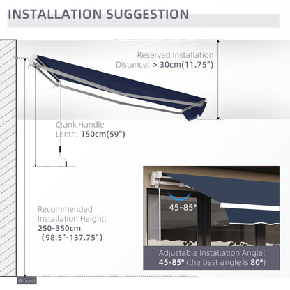 10' x 8' Manual Retractable Awning, Sun Shade Shelter Canopy, with Aluminum Frame and UV Protection for Patio Deck Yard Window Door, Blue Deck Awnings   at Gallery Canada