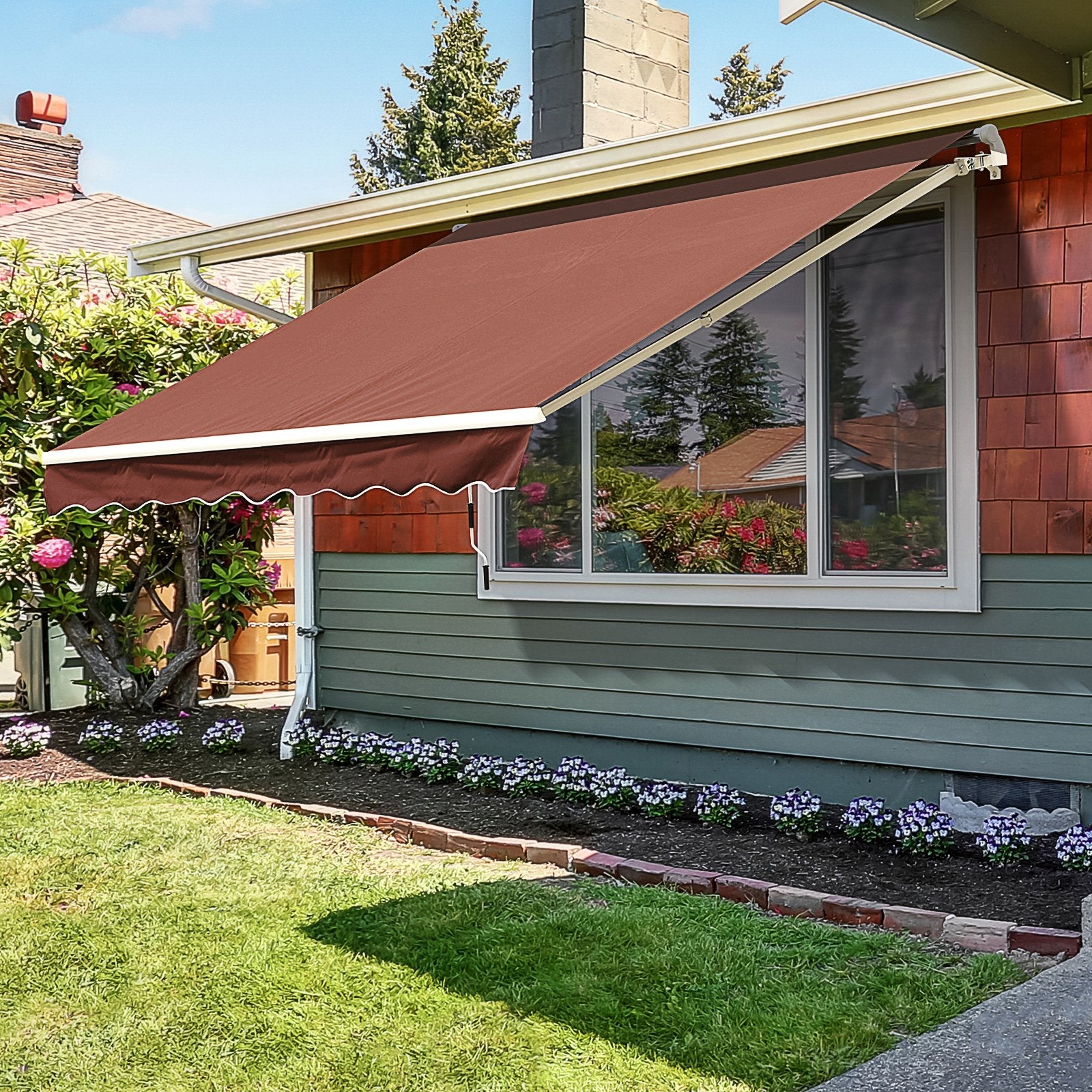 10' x 8' Manual Retractable Awning, Sun Shade Shelter Canopy, with Aluminum Frame and UV Protection for Patio Deck Yard Window Door, Coffee Window Awnings   at Gallery Canada