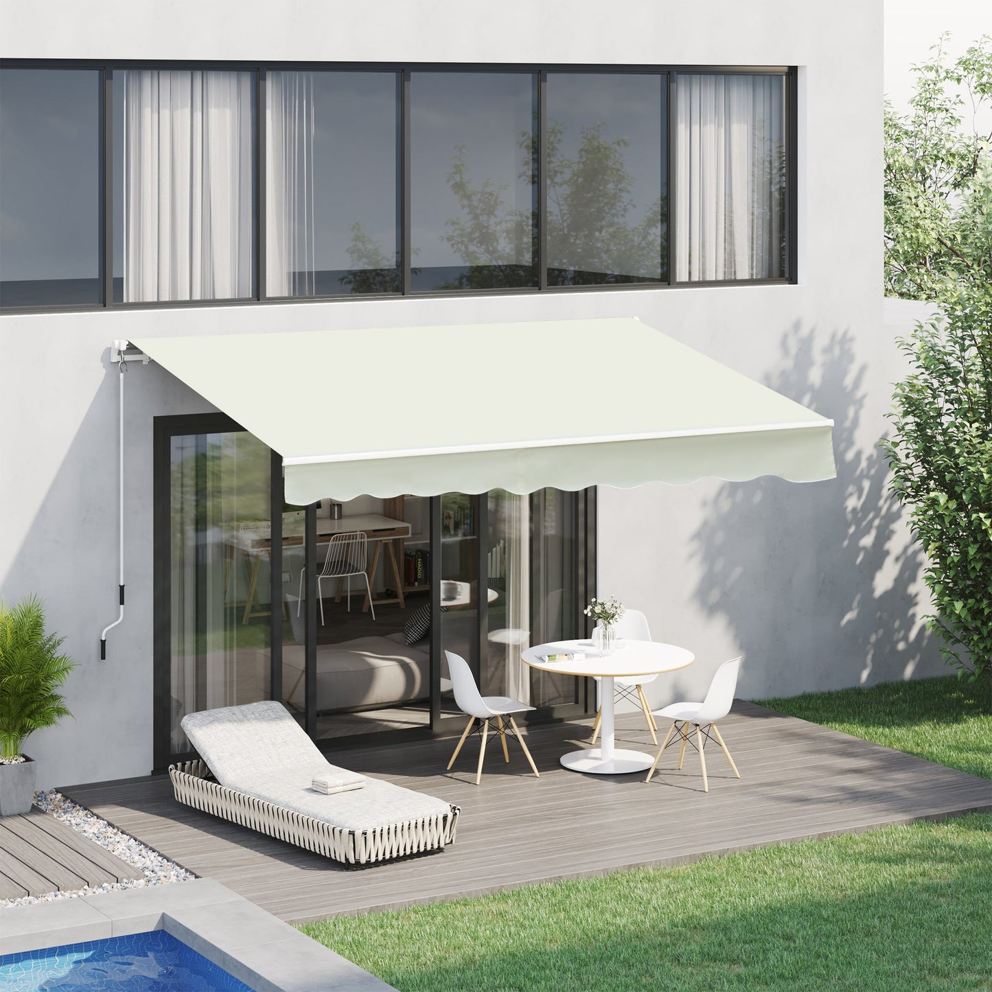 10' x 8' Manual Retractable Awning, Sun Shade Shelter Canopy, with Aluminum Frame and UV Protection for Patio Deck Yard Window Door, Cream White Deck Awnings   at Gallery Canada