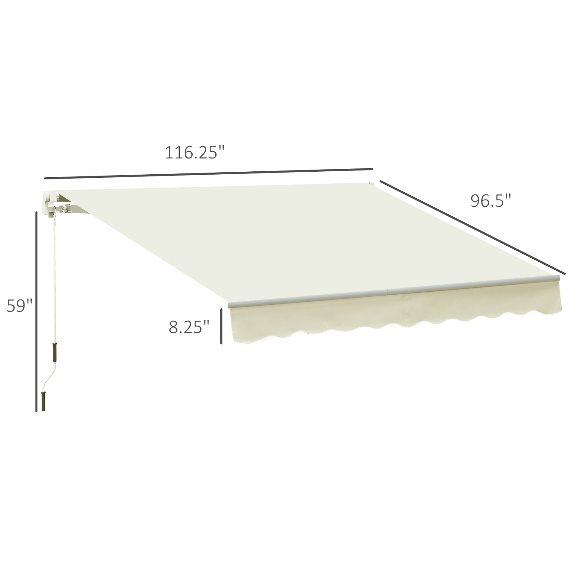 10' x 8' Manual Retractable Awning, Sun Shade Shelter Canopy, with Aluminum Frame and UV Protection for Patio Deck Yard Window Door, Cream White Deck Awnings   at Gallery Canada