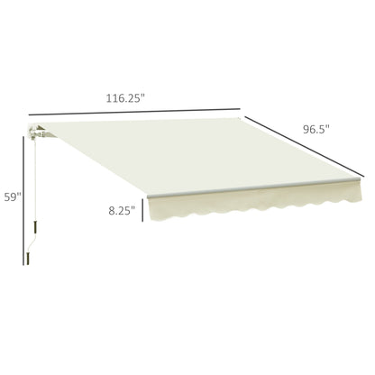 10' x 8' Manual Retractable Awning, Sun Shade Shelter Canopy, with Aluminum Frame and UV Protection for Patio Deck Yard Window Door, Cream White Deck Awnings   at Gallery Canada