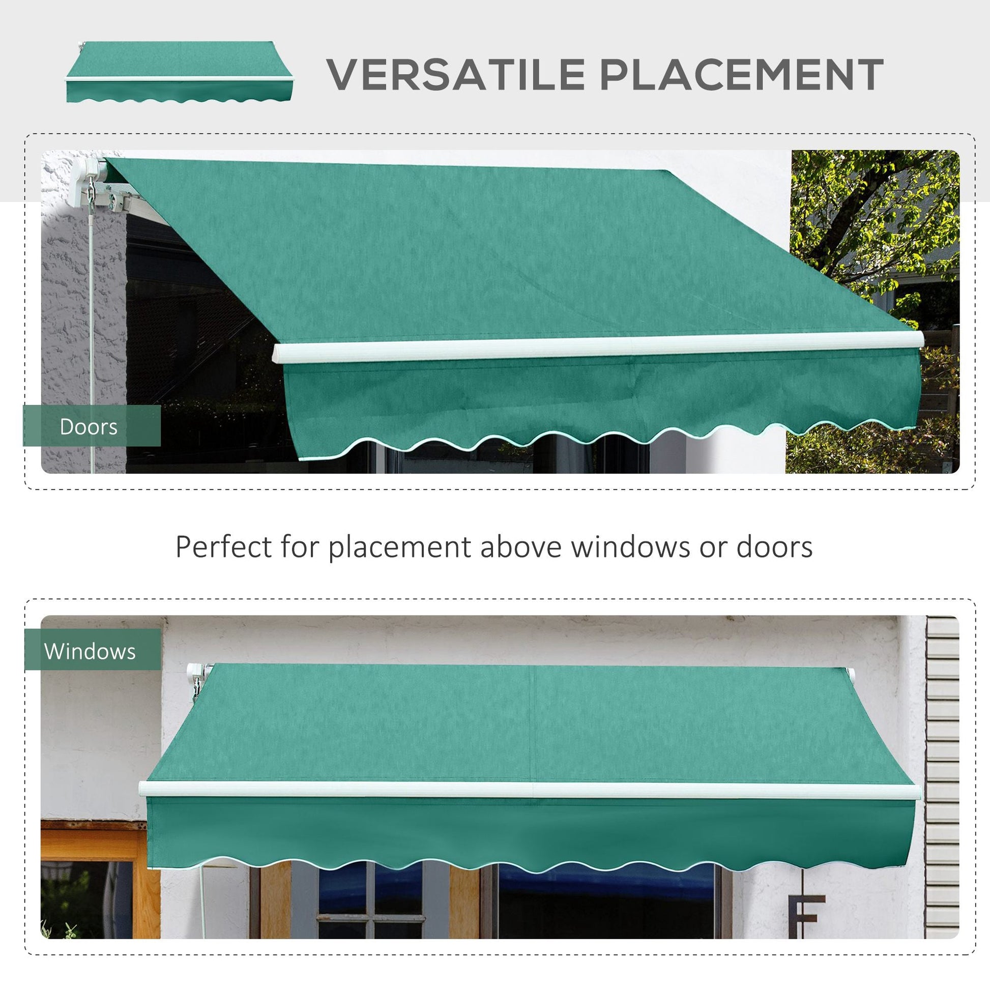 10' x 8' Manual Retractable Awning, Sun Shade Shelter Canopy, with Aluminum Frame and UV Protection for Patio Deck Yard Window Door, Green Deck Awnings   at Gallery Canada