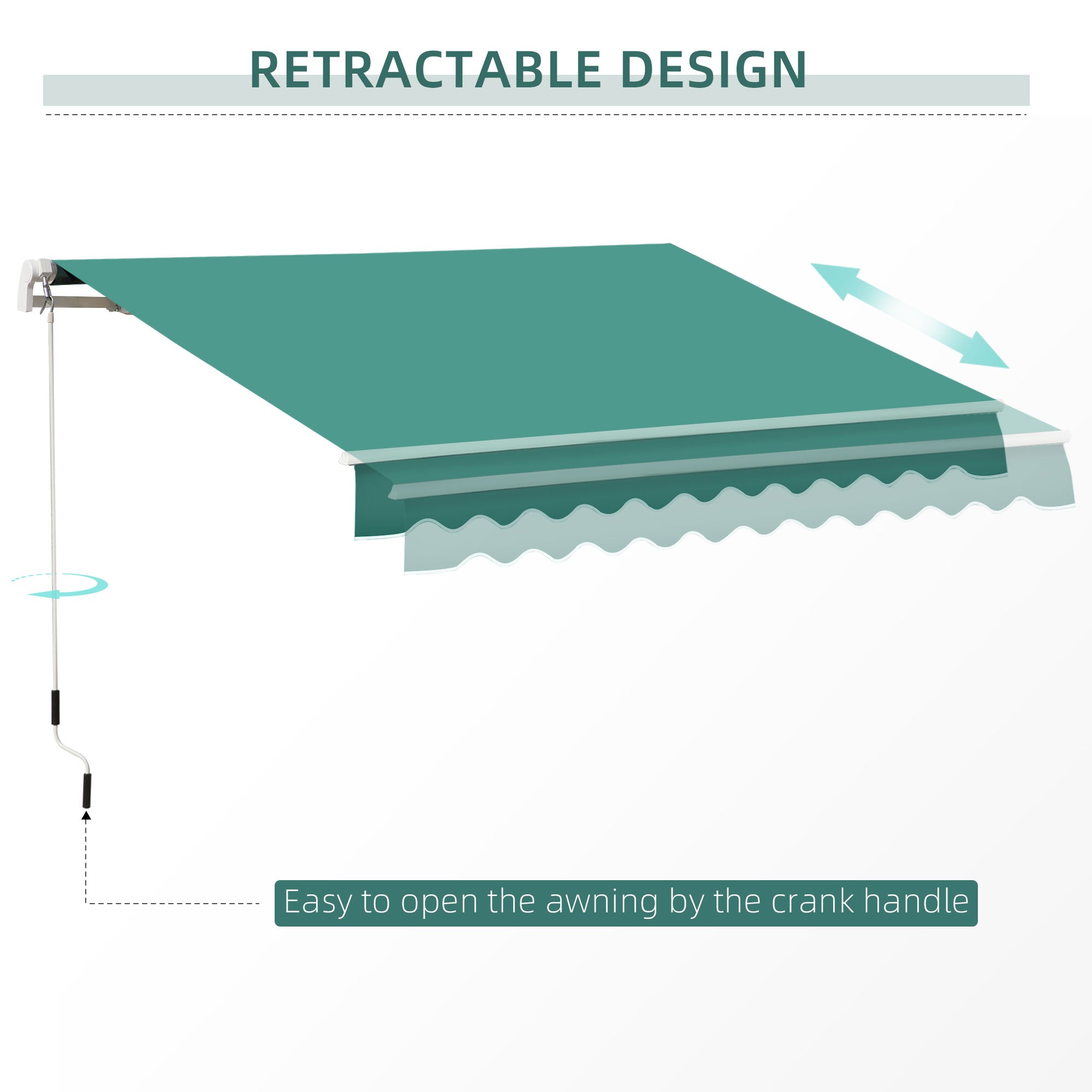 10' x 8' Manual Retractable Awning, Sun Shade Shelter Canopy, with Aluminum Frame and UV Protection for Patio Deck Yard Window Door, Green Deck Awnings   at Gallery Canada