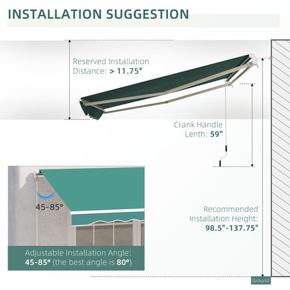 10' x 8' Manual Retractable Awning, Sun Shade Shelter Canopy, with Aluminum Frame and UV Protection for Patio Deck Yard Window Door, Green Deck Awnings   at Gallery Canada