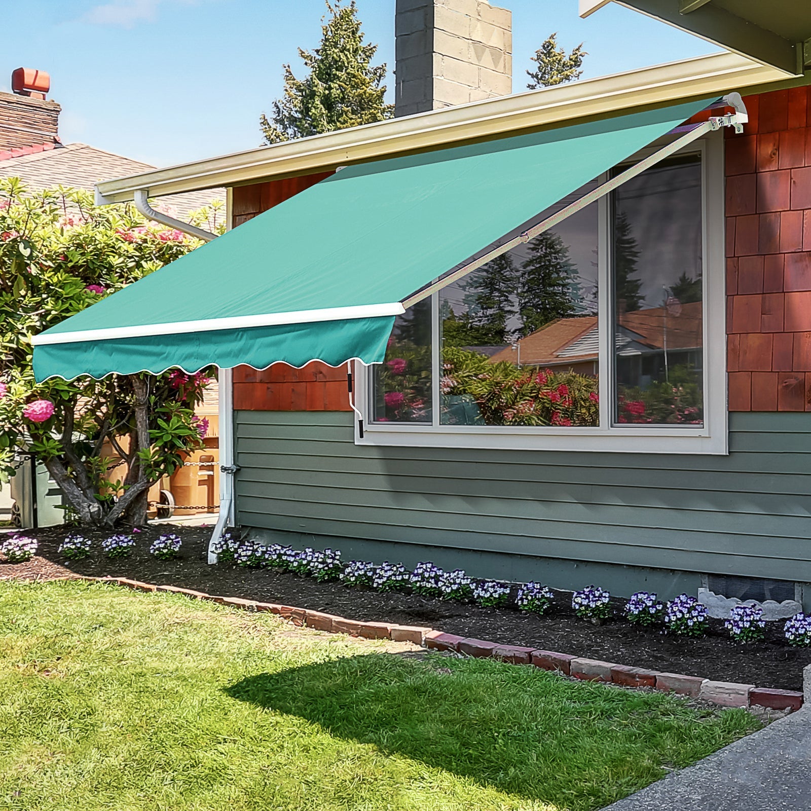 10' x 8' Manual Retractable Awning, Sun Shade Shelter Canopy, with Aluminum Frame and UV Protection for Patio Deck Yard Window Door, Green Deck Awnings   at Gallery Canada