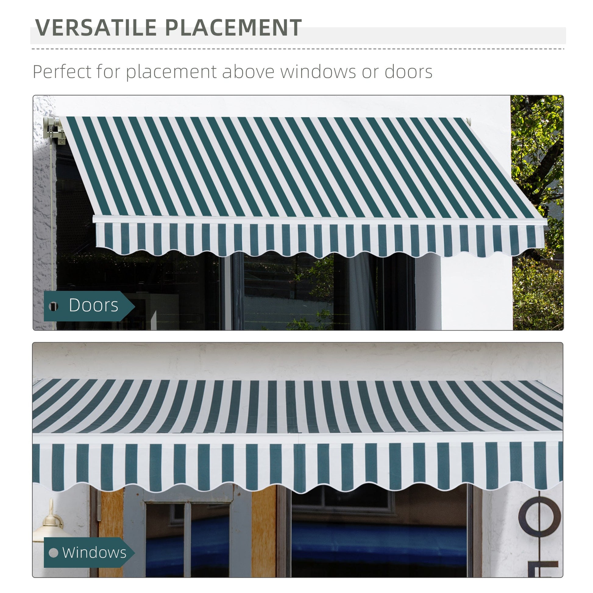 10' x 8' Manual Retractable Awning, Sun Shade Shelter Canopy, with Aluminum Frame and UV Protection for Patio Deck Yard Window Door, Green Stripe Deck Awnings   at Gallery Canada