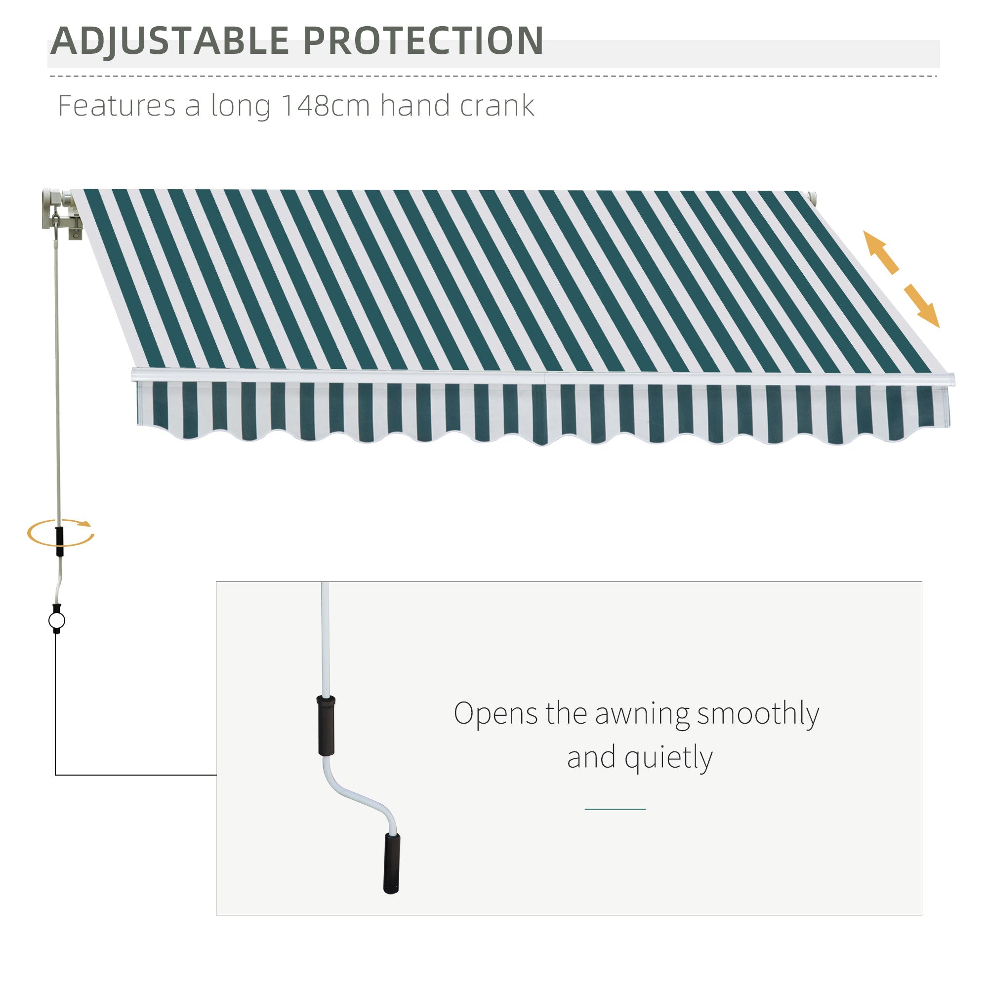 10' x 8' Manual Retractable Awning, Sun Shade Shelter Canopy, with Aluminum Frame and UV Protection for Patio Deck Yard Window Door, Green Stripe Deck Awnings   at Gallery Canada