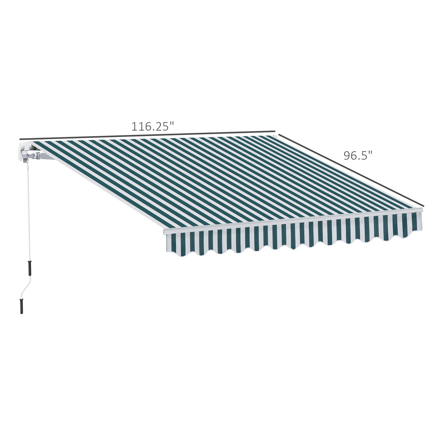 10' x 8' Manual Retractable Awning, Sun Shade Shelter Canopy, with Aluminum Frame and UV Protection for Patio Deck Yard Window Door, Green Stripe Deck Awnings   at Gallery Canada