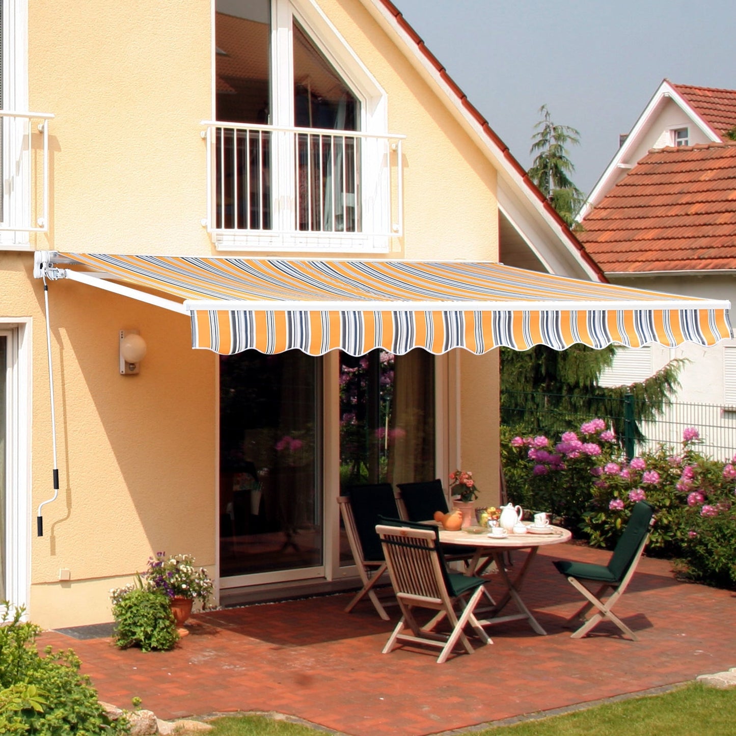 10' x 8' Manual Retractable Awning, Sun Shade Shelter Canopy, with Aluminum Frame and UV Protection for Patio Deck Yard Window Door, Mix Colour Deck Awnings   at Gallery Canada