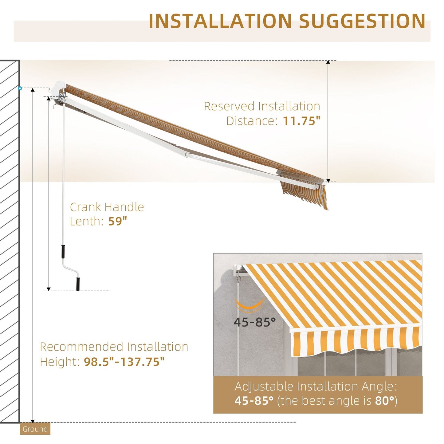 10' x 8' Manual Retractable Awning, Sun Shade Shelter Canopy, with Aluminum Frame and UV Protection for Patio Deck Yard Window Door, Orange Deck Awnings   at Gallery Canada