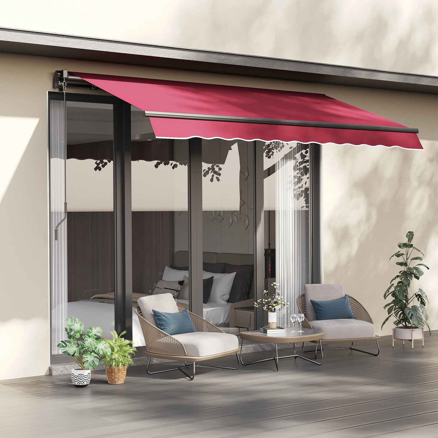 10' x 8' Manual Retractable Awning, Sun Shade Shelter Canopy, with Aluminum Frame and UV Protection for Patio Deck Yard Window Door, Red Deck Awnings   at Gallery Canada