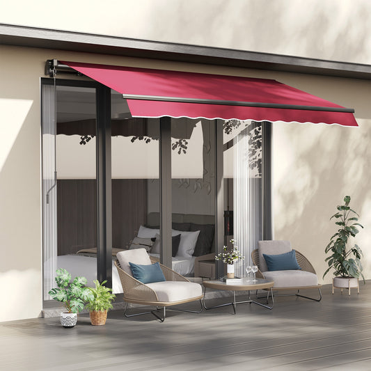 10' x 8' Manual Retractable Awning, Sun Shade Shelter Canopy, with Aluminum Frame and UV Protection for Patio Deck Yard Window Door, Red Deck Awnings Red  at Gallery Canada