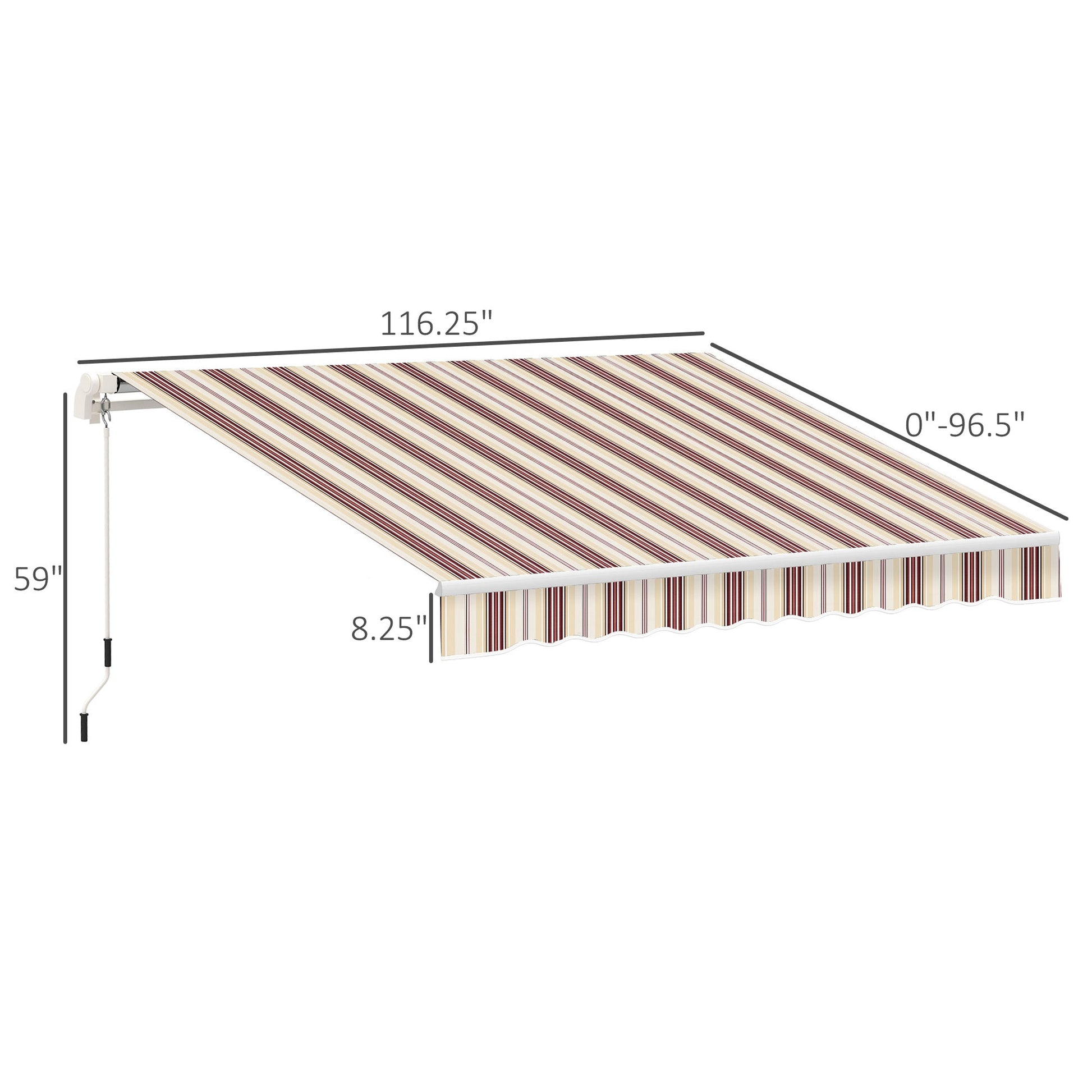 10' x 8' Manual Retractable Awning, Sun Shade Shelter Canopy, with Aluminum Frame and UV Protection for Patio Deck Yard Window Door, Red Stripe Deck Awnings   at Gallery Canada