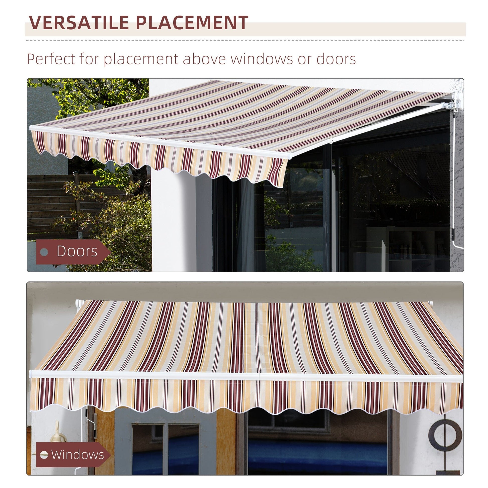 10' x 8' Manual Retractable Awning, Sun Shade Shelter Canopy, with Aluminum Frame and UV Protection for Patio Deck Yard Window Door, Red Stripe Deck Awnings   at Gallery Canada