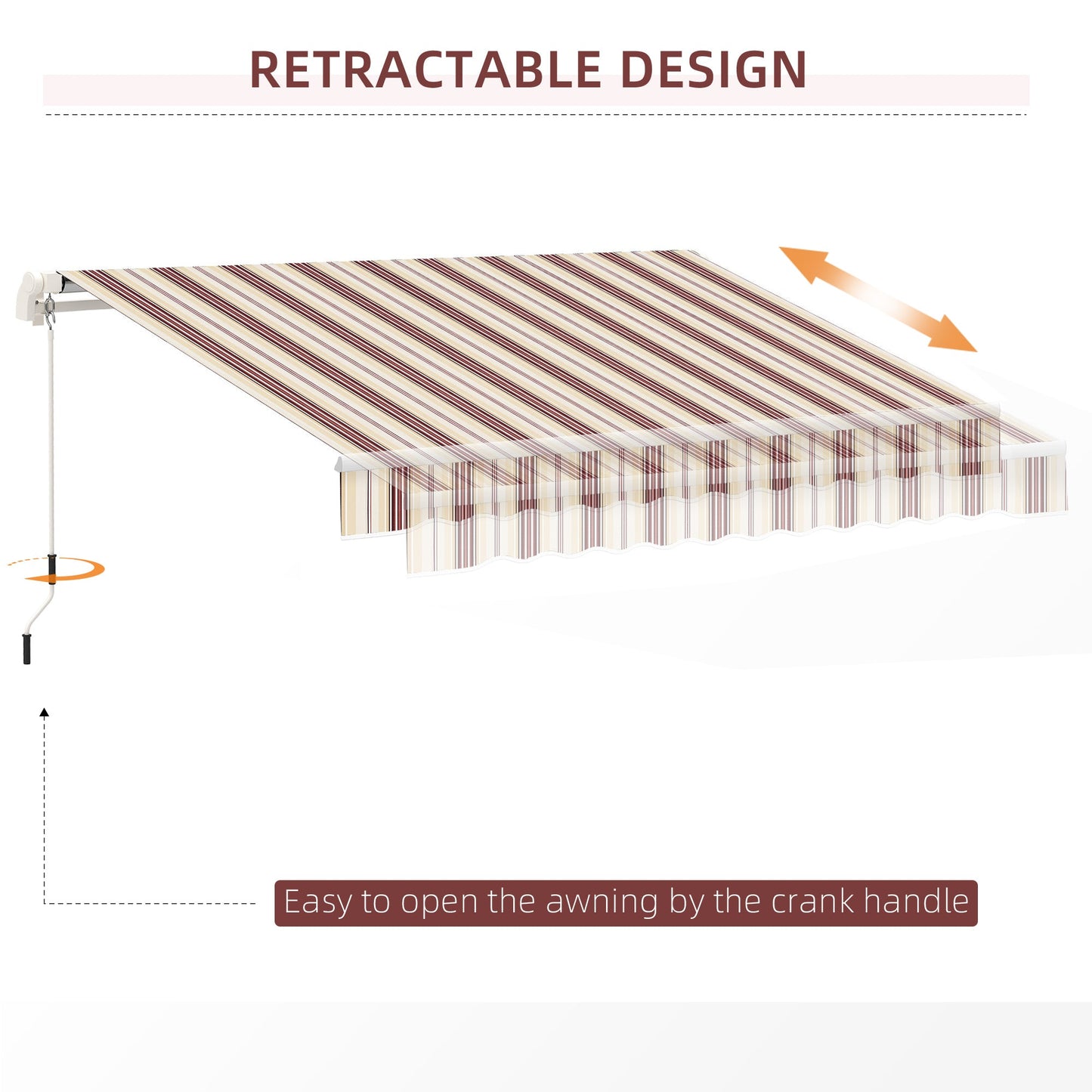 10' x 8' Manual Retractable Awning, Sun Shade Shelter Canopy, with Aluminum Frame and UV Protection for Patio Deck Yard Window Door, Red Stripe Deck Awnings   at Gallery Canada