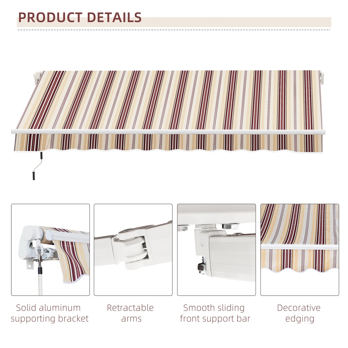 10' x 8' Manual Retractable Awning, Sun Shade Shelter Canopy, with Aluminum Frame and UV Protection for Patio Deck Yard Window Door, Red Stripe Deck Awnings   at Gallery Canada