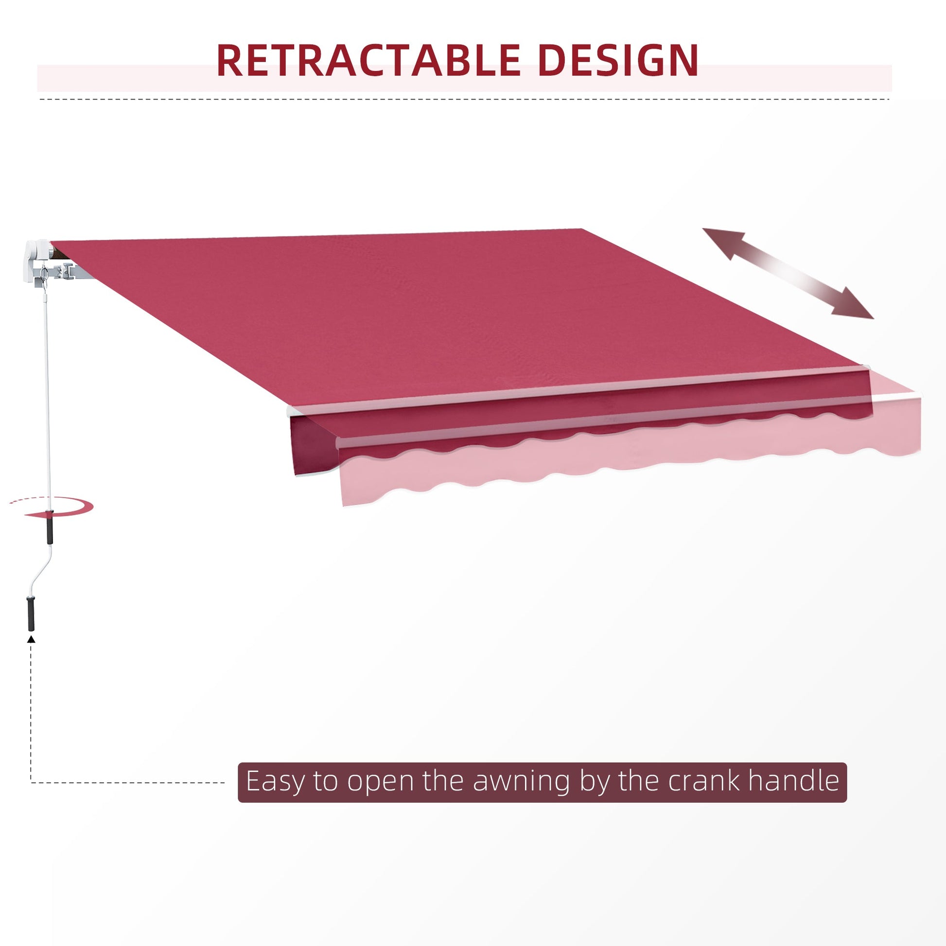 10' x 8' Manual Retractable Awning, Sun Shade Shelter Canopy, with Aluminum Frame and UV Protection for Patio Deck Yard Window Door, Wine Red Deck Awnings   at Gallery Canada