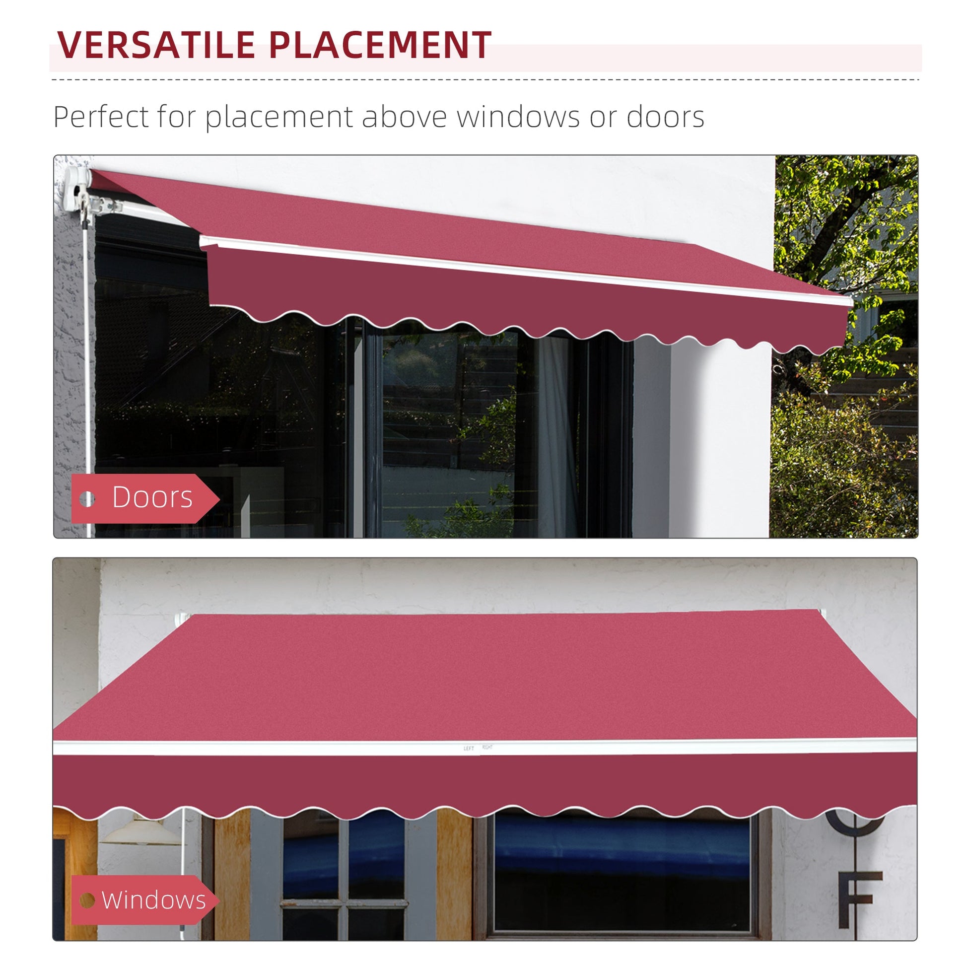 10' x 8' Manual Retractable Awning, Sun Shade Shelter Canopy, with Aluminum Frame and UV Protection for Patio Deck Yard Window Door, Wine Red Deck Awnings   at Gallery Canada