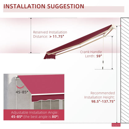 10' x 8' Manual Retractable Awning, Sun Shade Shelter Canopy, with Aluminum Frame and UV Protection for Patio Deck Yard Window Door, Wine Red Deck Awnings   at Gallery Canada