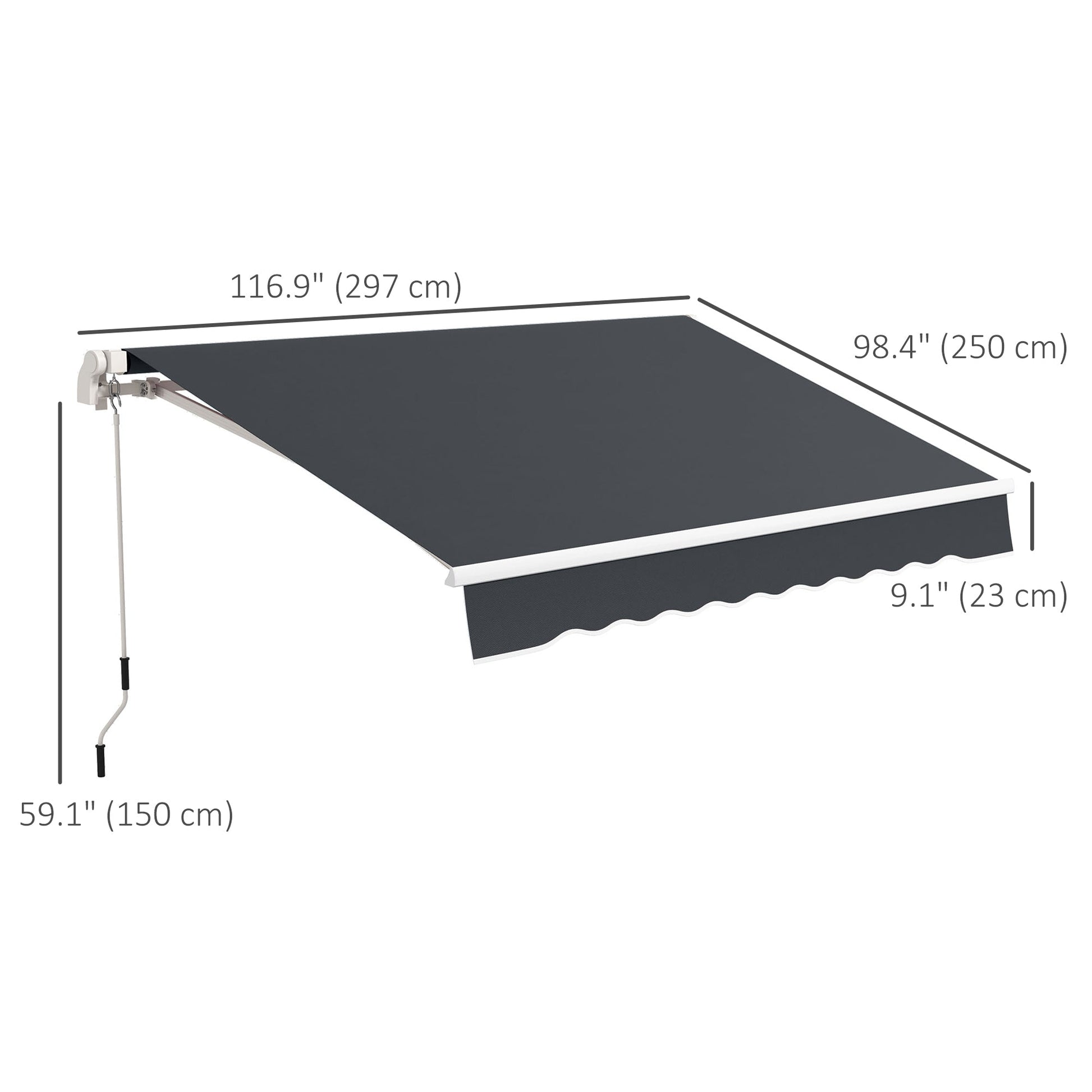 10' x 8' Manual Retractable Awning with LED Lights, Aluminum Frame Sun Canopies for Patio Door Window, Dark Grey Patio Awnings   at Gallery Canada