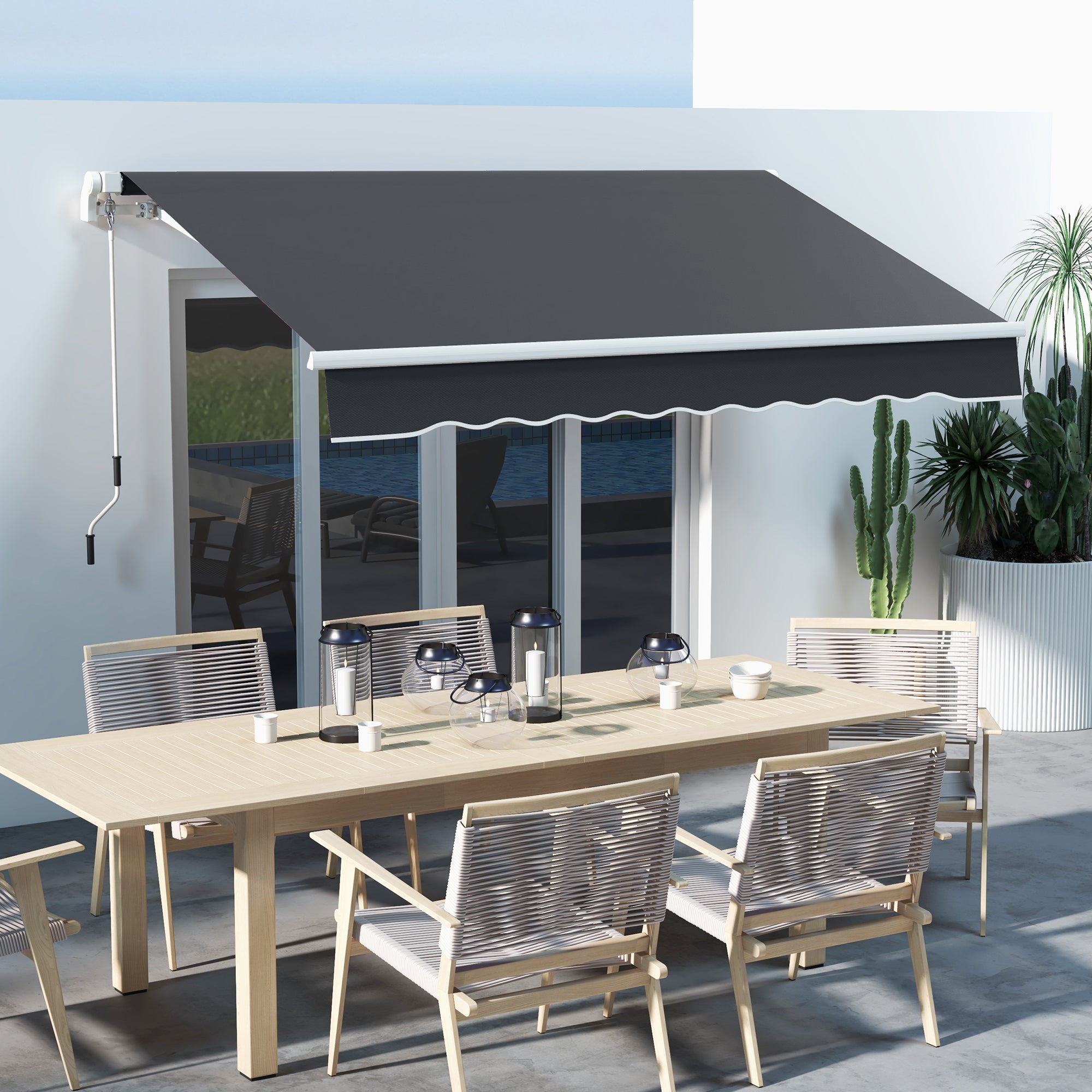 10' x 8' Manual Retractable Awning with LED Lights, Aluminum Frame Sun Canopies for Patio Door Window, Dark Grey Patio Awnings Dark Grey  at Gallery Canada