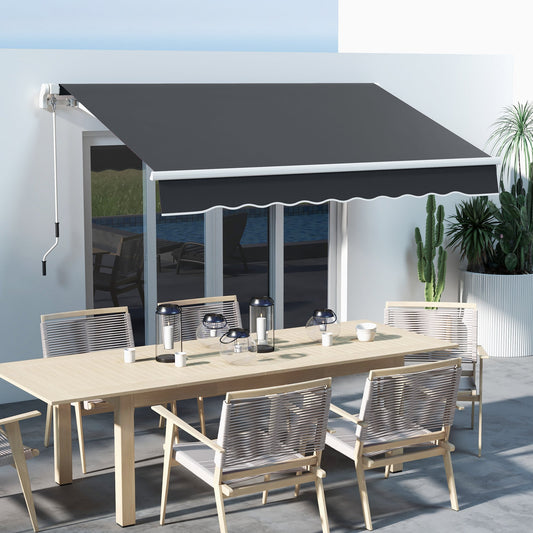 10' x 8' Manual Retractable Awning with LED Lights, Aluminum Frame Sun Canopies for Patio Door Window, Dark Grey Patio Awnings   at Gallery Canada