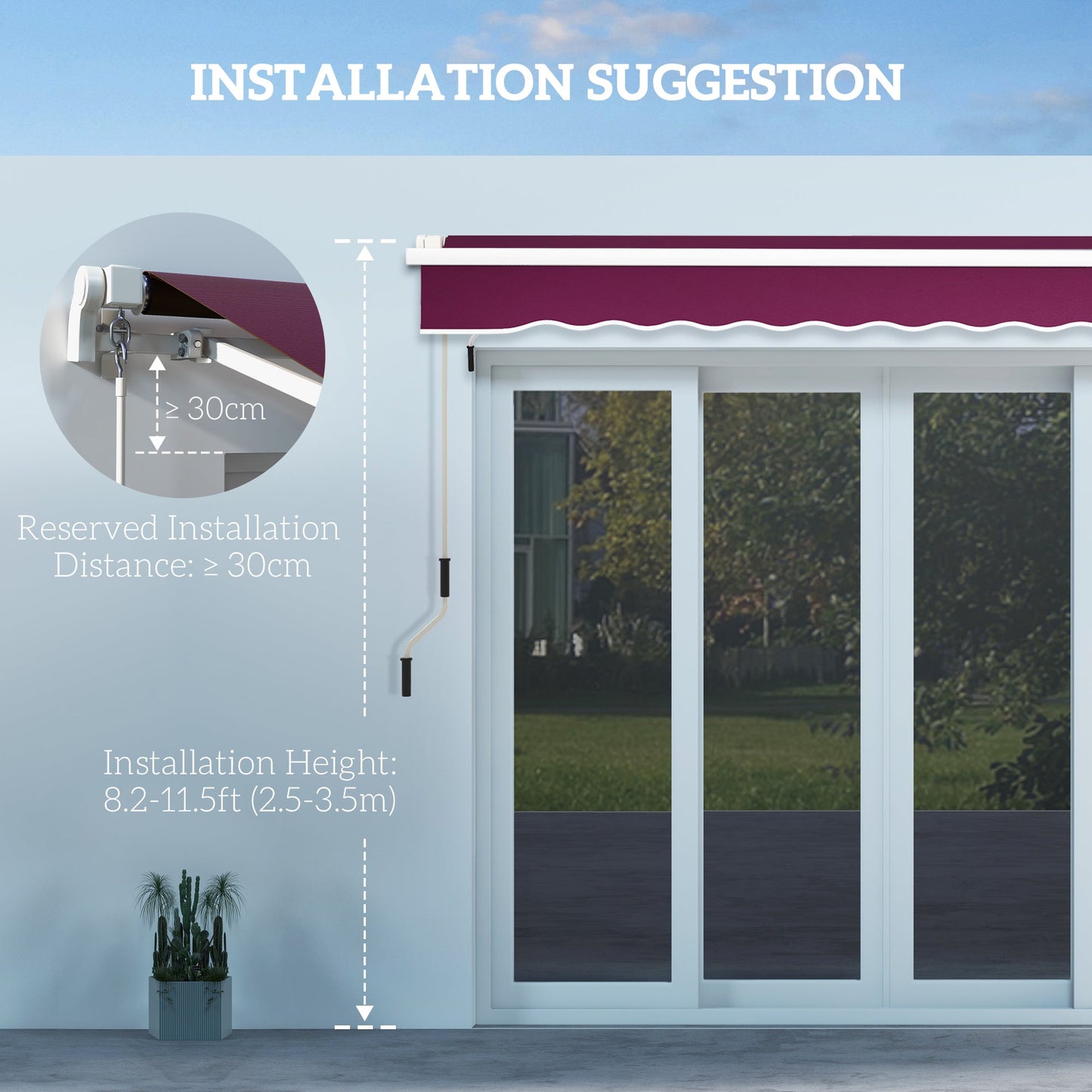 10' x 8' Manual Retractable Awning with LED Lights, Aluminum Frame Sun Canopies for Patio Door Window, Wine Red Patio Awnings   at Gallery Canada