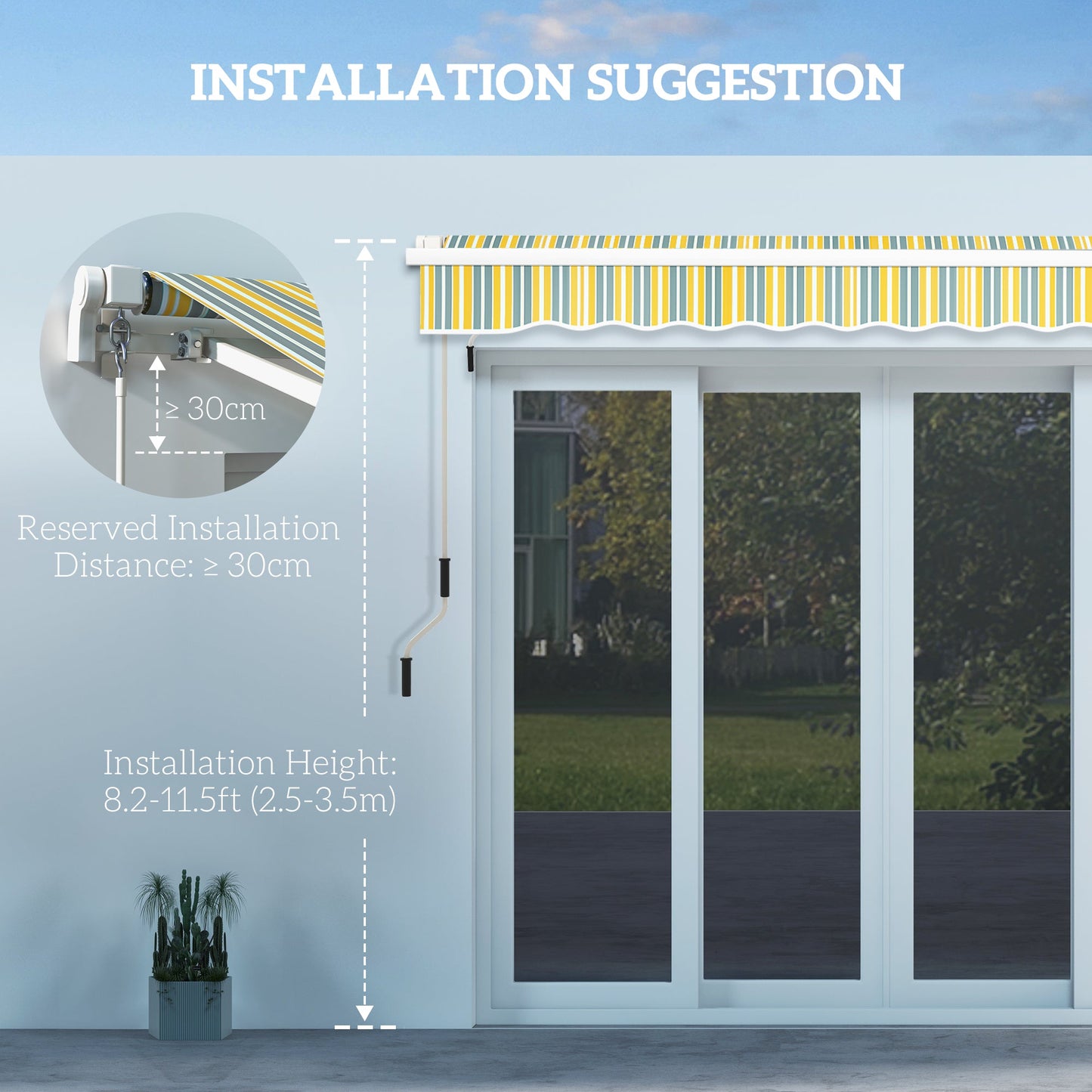 10' x 8' Manual Retractable Awning with LED Lights, Aluminum Frame Sun Canopies for Patio Door Window, Yellow/Grey Patio Awnings   at Gallery Canada