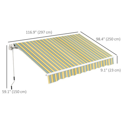 10' x 8' Manual Retractable Awning with LED Lights, Aluminum Frame Sun Canopies for Patio Door Window, Yellow/Grey Patio Awnings   at Gallery Canada