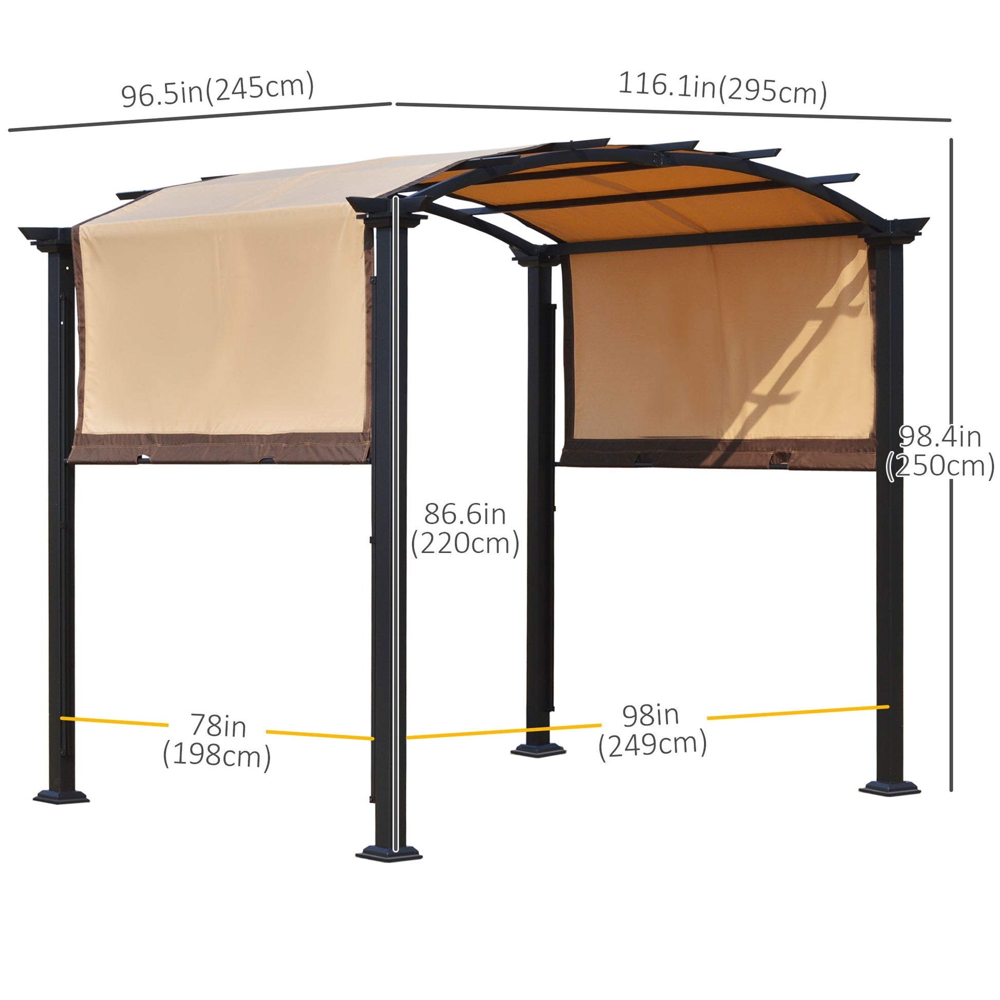 10' x 8' Outdoor Retractable Canopy Pergola Steel Frame Patio Pergola Shelter Sun Shade with Arc Roof, Beige Pergolas   at Gallery Canada