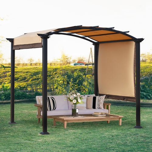 10' x 8' Outdoor Retractable Canopy Pergola Steel Frame Patio Pergola Shelter Sun Shade with Arc Roof, Beige