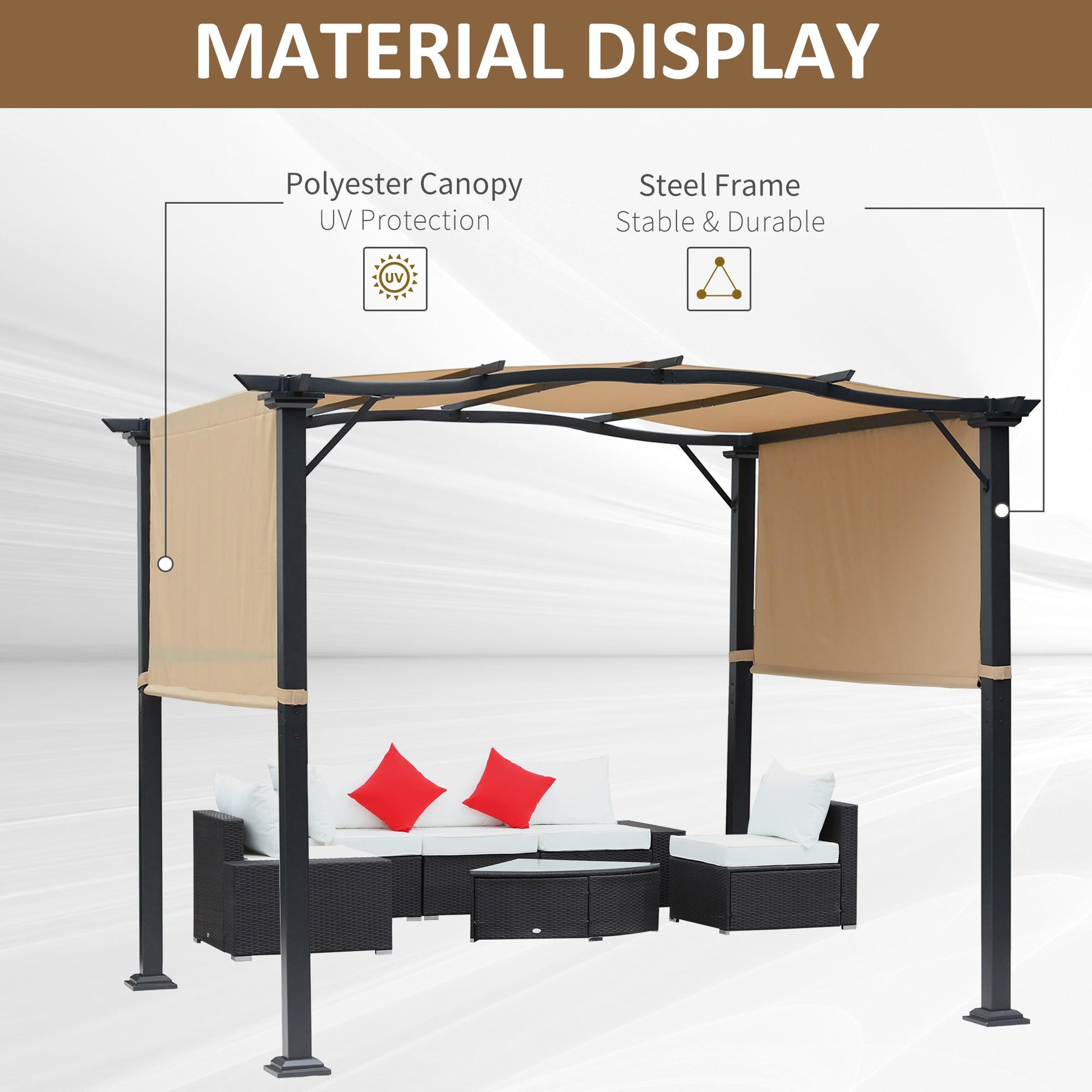 10' x 8' Outdoor Retractable Pergola Garden Gazebo with Two Adjustable Side Canopy Overhead Sun Shade Backyard Canopy Cover Khaki Pergolas   at Gallery Canada