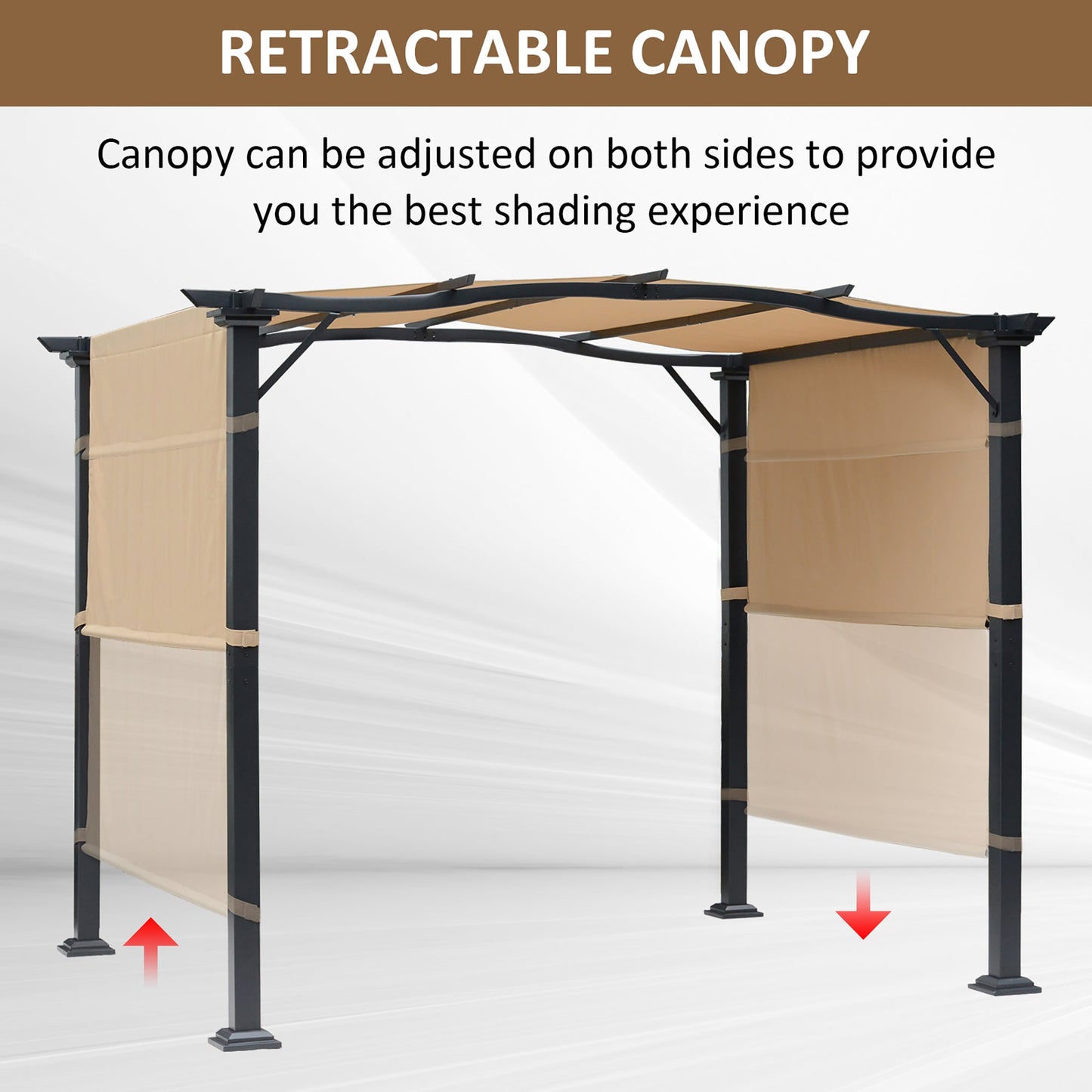 10' x 8' Outdoor Retractable Pergola Garden Gazebo with Two Adjustable Side Canopy Overhead Sun Shade Backyard Canopy Cover Khaki Pergolas   at Gallery Canada