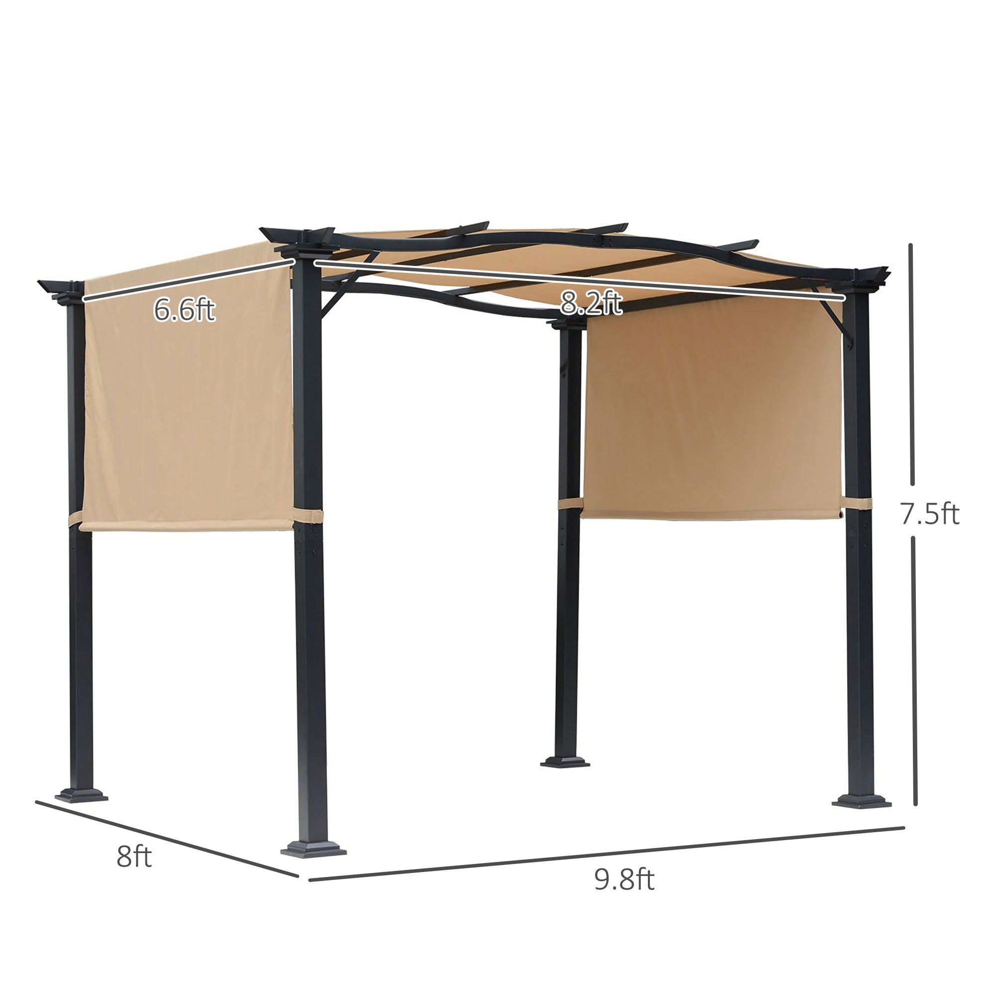 10' x 8' Outdoor Retractable Pergola Garden Gazebo with Two Adjustable Side Canopy Overhead Sun Shade Backyard Canopy Cover Khaki Pergolas   at Gallery Canada