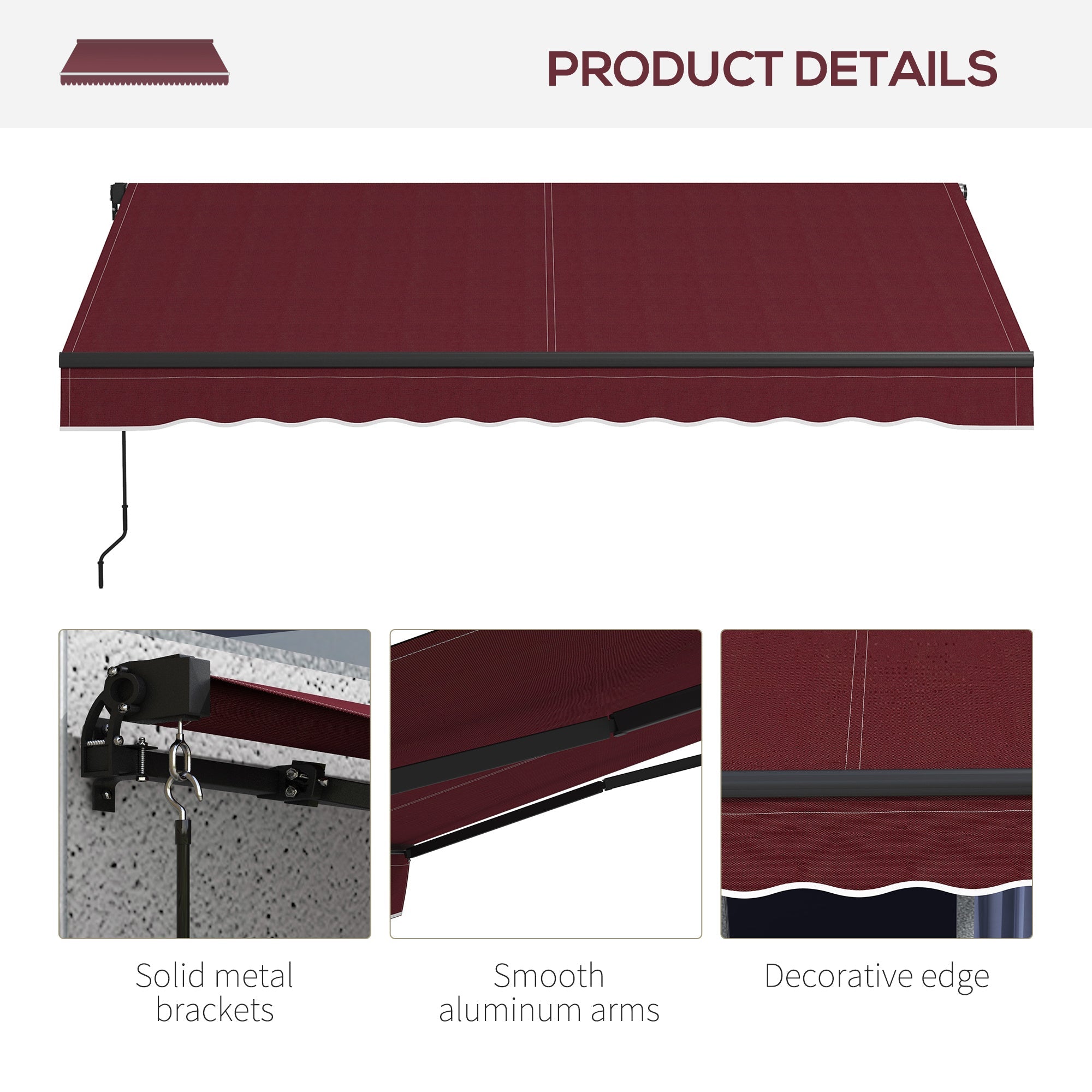 10' x 8' Retractable Awning, 280gsm UV Resistant Sunshade Shelter, for Deck, Balcony, Yard, Wine Red Patio Awnings   at Gallery Canada