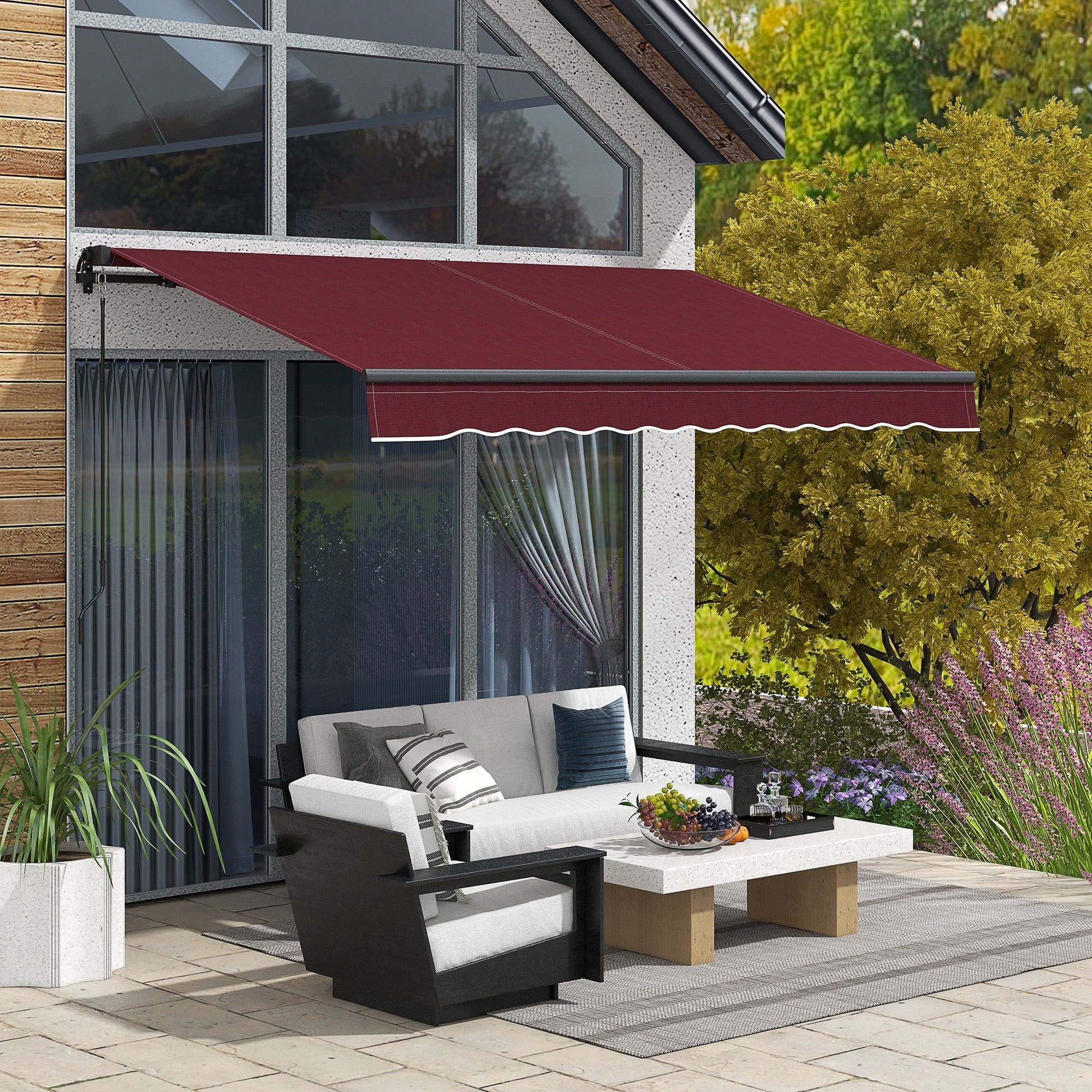 10' x 8' Retractable Awning, 280gsm UV Resistant Sunshade Shelter, for Deck, Balcony, Yard, Wine Red Patio Awnings   at Gallery Canada